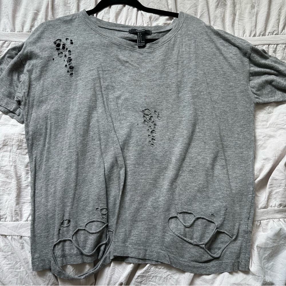 Distressed oversized grey tshirt